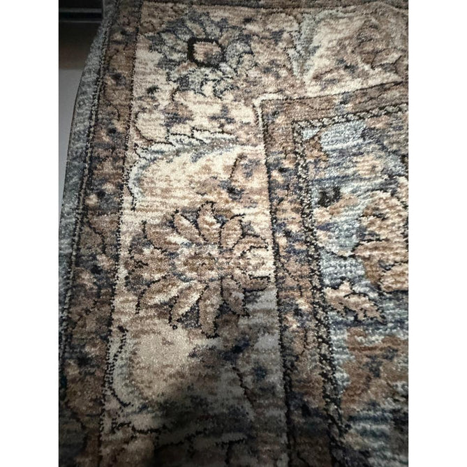 Vintage 35027 Traditional Persian Koum Distressed Floral Vine Border Soft Carved Textured Polypropylene Blue/Brown/Beige/Cream Rug