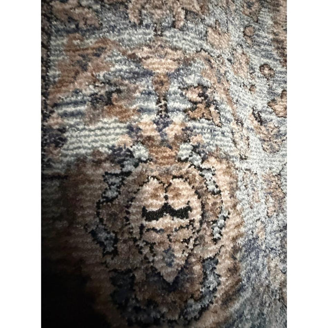 Vintage 35027 Traditional Persian Koum Distressed Floral Vine Border Soft Carved Textured Polypropylene Blue/Brown/Beige/Cream Rug
