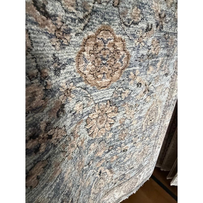 Vintage 35027 Traditional Persian Koum Distressed Floral Vine Border Soft Carved Textured Polypropylene Blue/Brown/Beige/Cream Rug