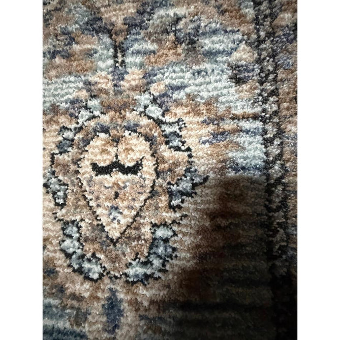 Vintage 35027 Traditional Persian Koum Distressed Floral Vine Border Soft Carved Textured Polypropylene Blue/Brown/Beige/Cream Rug