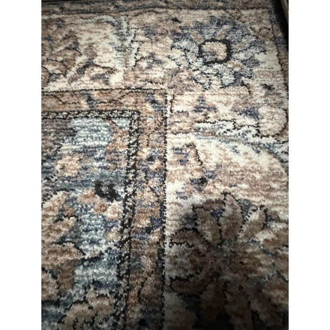Vintage 35027 Traditional Persian Koum Distressed Floral Vine Border Soft Carved Textured Polypropylene Blue/Brown/Beige/Cream Rug