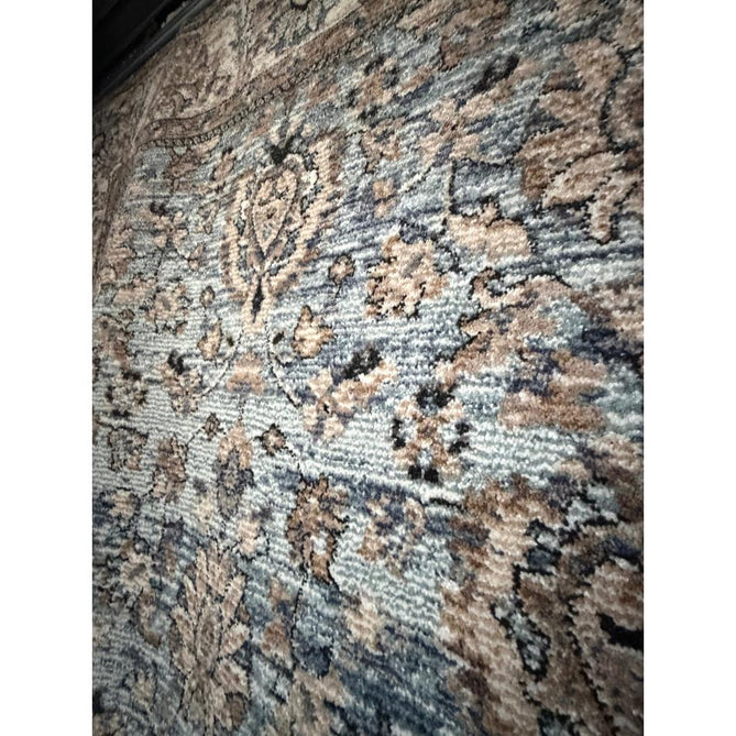 Vintage 35027 Traditional Persian Koum Distressed Floral Vine Border Soft Carved Textured Polypropylene Blue/Brown/Beige/Cream Rug