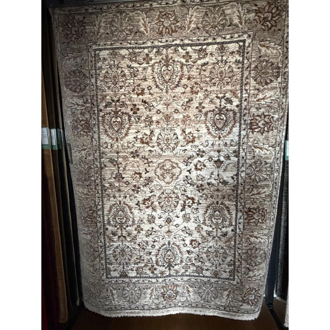 Vintage 35027 Traditional Persian Koum Distressed Floral Vine Border Soft Carved Textured Polypropylene Beige/Brown/Cream/Blue Rug