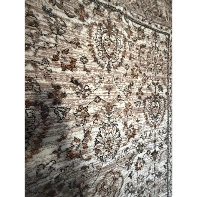 Vintage 35027 Traditional Persian Koum Distressed Floral Vine Border Soft Carved Textured Polypropylene Beige/Brown/Cream/Blue Rug