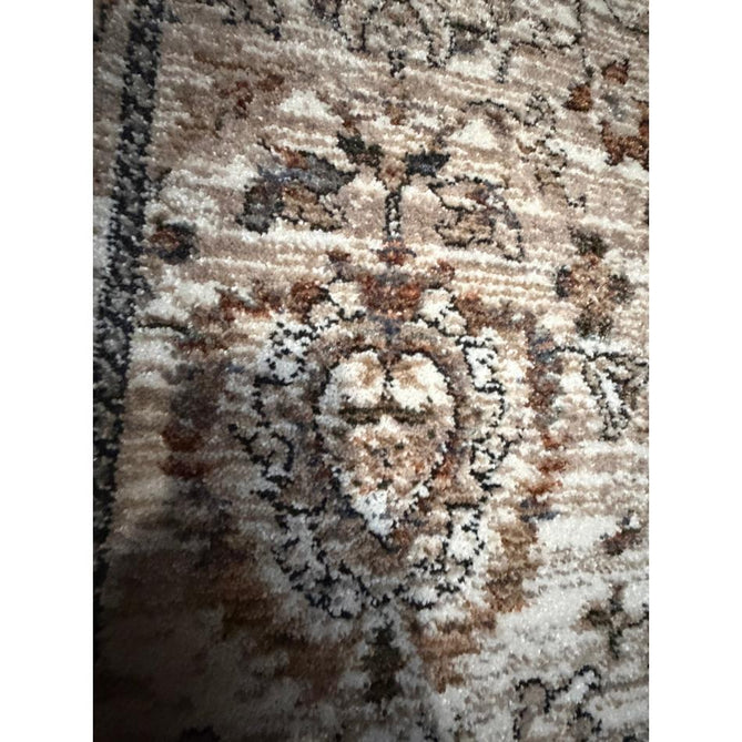 Vintage 35027 Traditional Persian Koum Distressed Floral Vine Border Soft Carved Textured Polypropylene Beige/Brown/Cream/Blue Rug