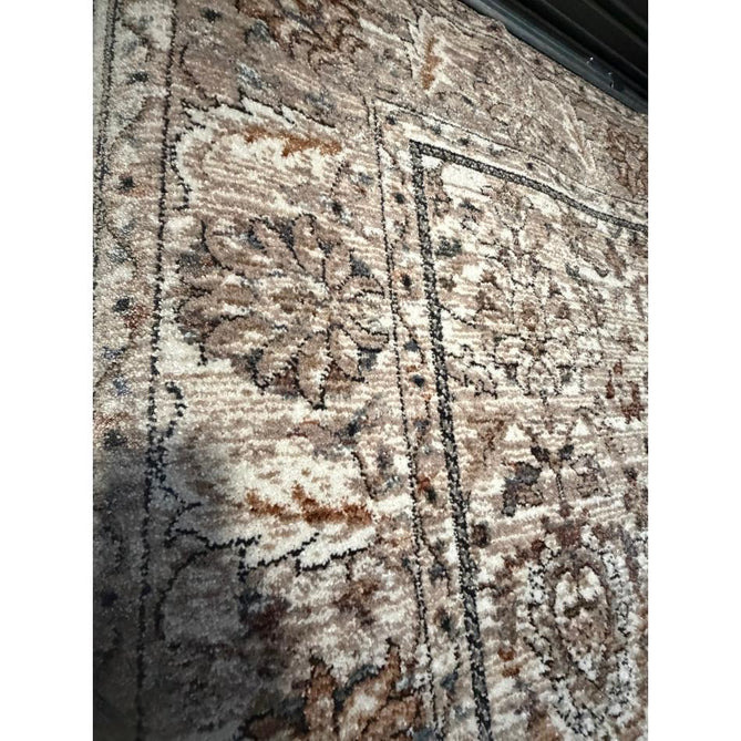 Vintage 35027 Traditional Persian Koum Distressed Floral Vine Border Soft Carved Textured Polypropylene Beige/Brown/Cream/Blue Rug