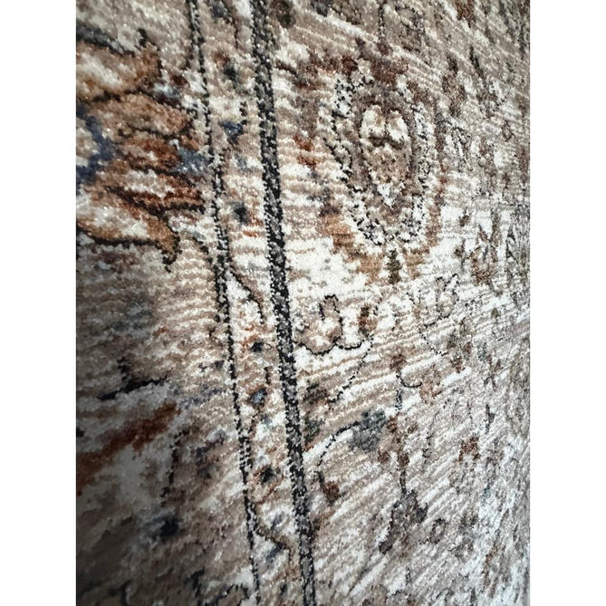 Vintage 35027 Traditional Persian Koum Distressed Floral Vine Border Soft Carved Textured Polypropylene Beige/Brown/Cream/Blue Rug