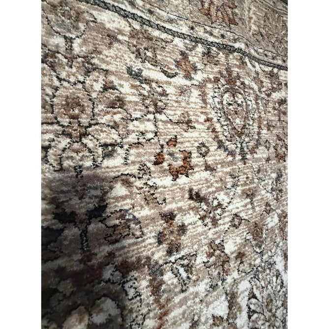 Vintage 35027 Traditional Persian Koum Distressed Floral Vine Border Soft Carved Textured Polypropylene Beige/Brown/Cream/Blue Rug