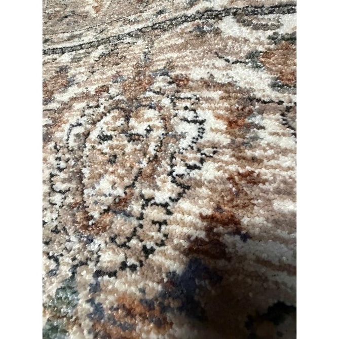 Vintage 35027 Traditional Persian Koum Distressed Floral Vine Border Soft Carved Textured Polypropylene Beige/Brown/Cream/Blue Rug