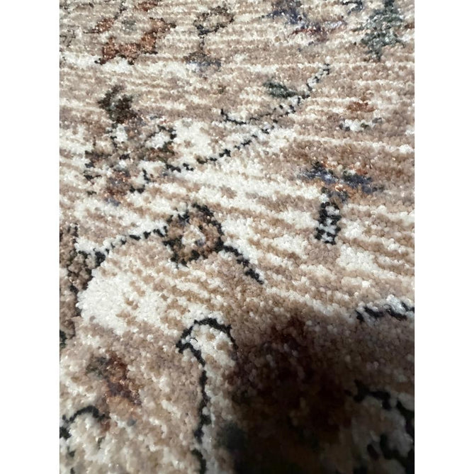Vintage 35027 Traditional Persian Koum Distressed Floral Vine Border Soft Carved Textured Polypropylene Beige/Brown/Cream/Blue Rug