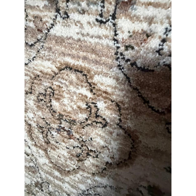 Vintage 35027 Traditional Persian Koum Distressed Floral Vine Border Soft Carved Textured Polypropylene Beige/Brown/Cream/Blue Rug
