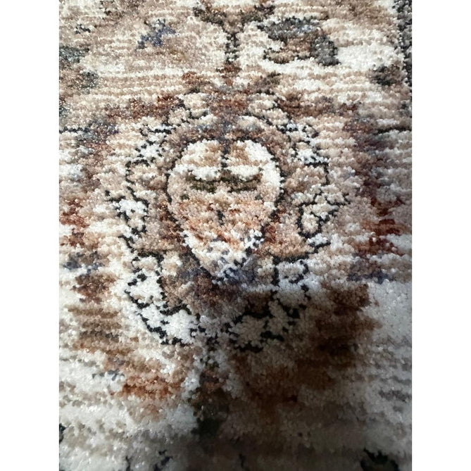 Vintage 35027 Traditional Persian Koum Distressed Floral Vine Border Soft Carved Textured Polypropylene Beige/Brown/Cream/Blue Rug