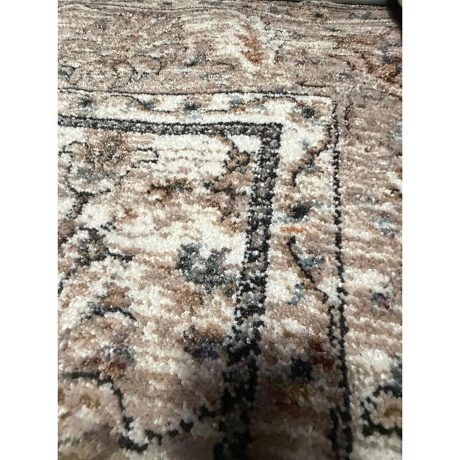 Vintage 35027 Traditional Persian Koum Distressed Floral Vine Border Soft Carved Textured Polypropylene Beige/Brown/Cream/Blue Rug
