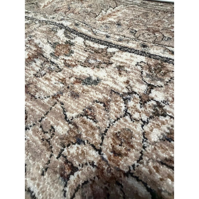 Vintage 35027 Traditional Persian Koum Distressed Floral Vine Border Soft Carved Textured Polypropylene Beige/Brown/Cream/Blue Rug