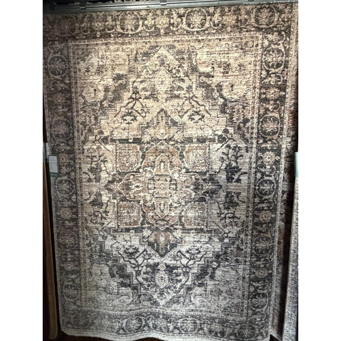 Vintage 35018 Traditional Persian Heriz Distressed Medallion Border Soft Carved Textured Polypropylene Cream/Beige/Green/Blue Rug