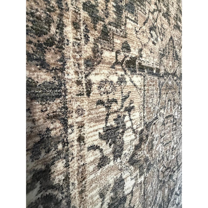 Vintage 35018 Traditional Persian Heriz Distressed Medallion Border Soft Carved Textured Polypropylene Cream/Beige/Green/Blue Rug