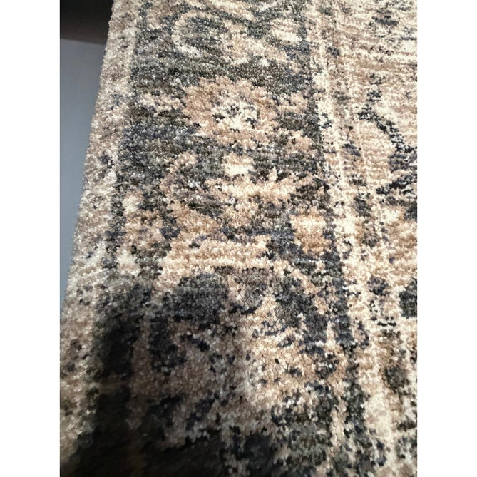 Vintage 35018 Traditional Persian Heriz Distressed Medallion Border Soft Carved Textured Polypropylene Cream/Beige/Green/Blue Rug