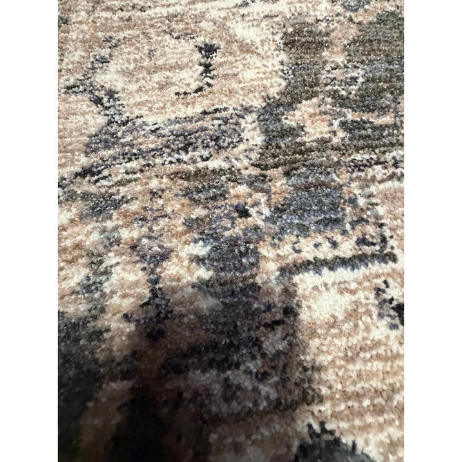 Vintage 35018 Traditional Persian Heriz Distressed Medallion Border Soft Carved Textured Polypropylene Cream/Beige/Green/Blue Rug