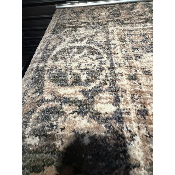 Vintage 35018 Traditional Persian Heriz Distressed Medallion Border Soft Carved Textured Polypropylene Cream/Beige/Green/Blue Rug