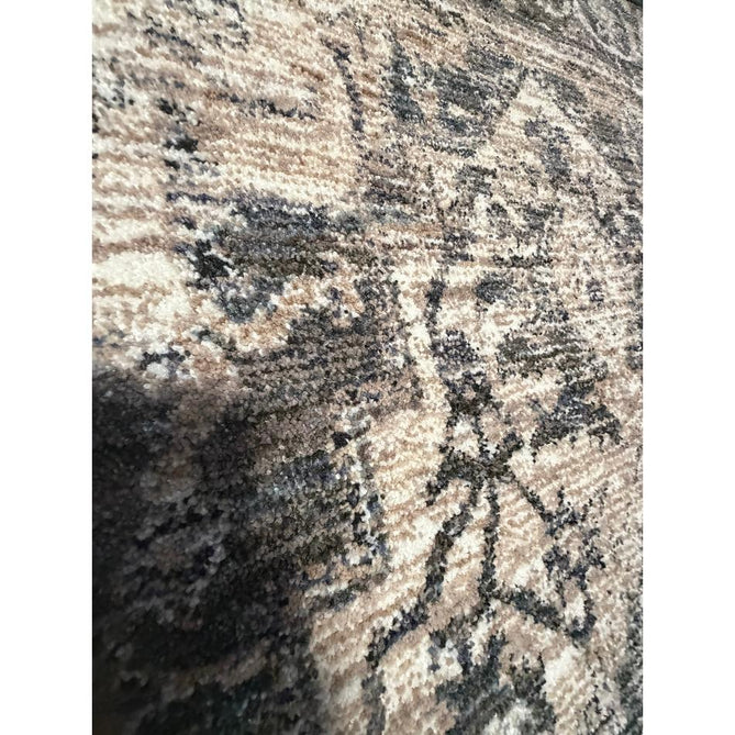 Vintage 35018 Traditional Persian Heriz Distressed Medallion Border Soft Carved Textured Polypropylene Cream/Beige/Green/Blue Rug