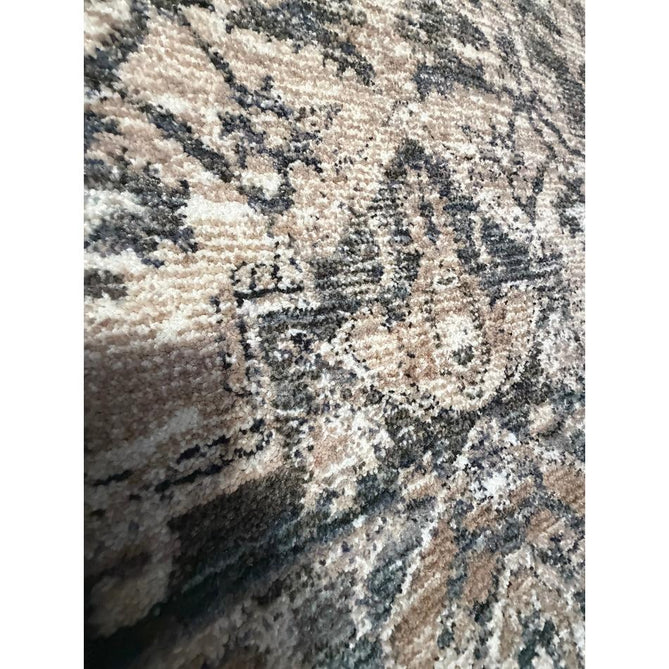 Vintage 35018 Traditional Persian Heriz Distressed Medallion Border Soft Carved Textured Polypropylene Cream/Beige/Green/Blue Rug