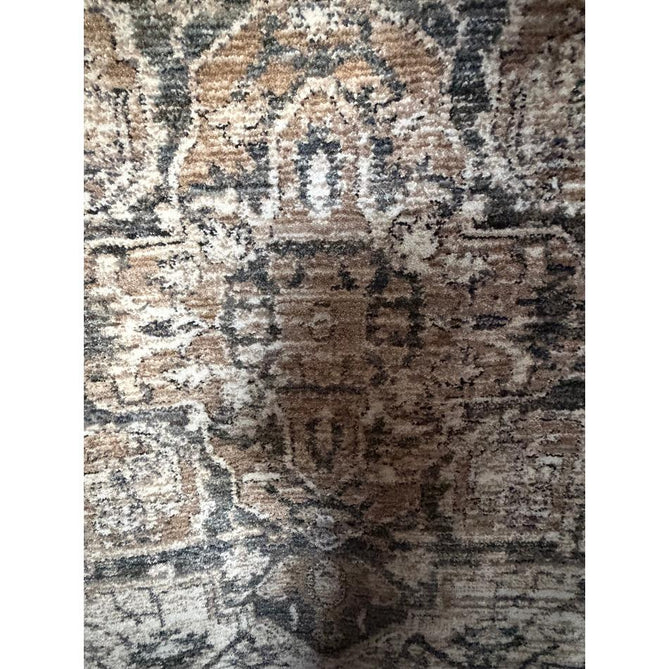 Vintage 35018 Traditional Persian Heriz Distressed Medallion Border Soft Carved Textured Polypropylene Cream/Beige/Green/Blue Rug
