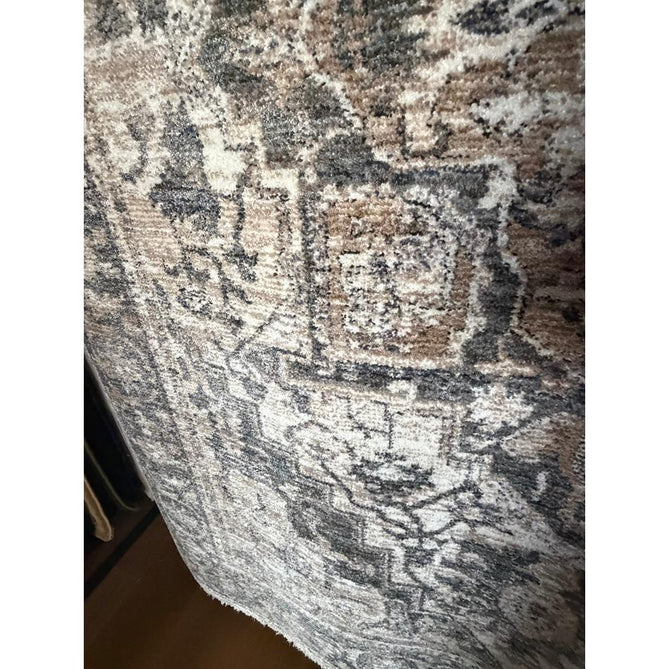Vintage 35018 Traditional Persian Heriz Distressed Medallion Border Soft Carved Textured Polypropylene Cream/Beige/Green/Blue Rug