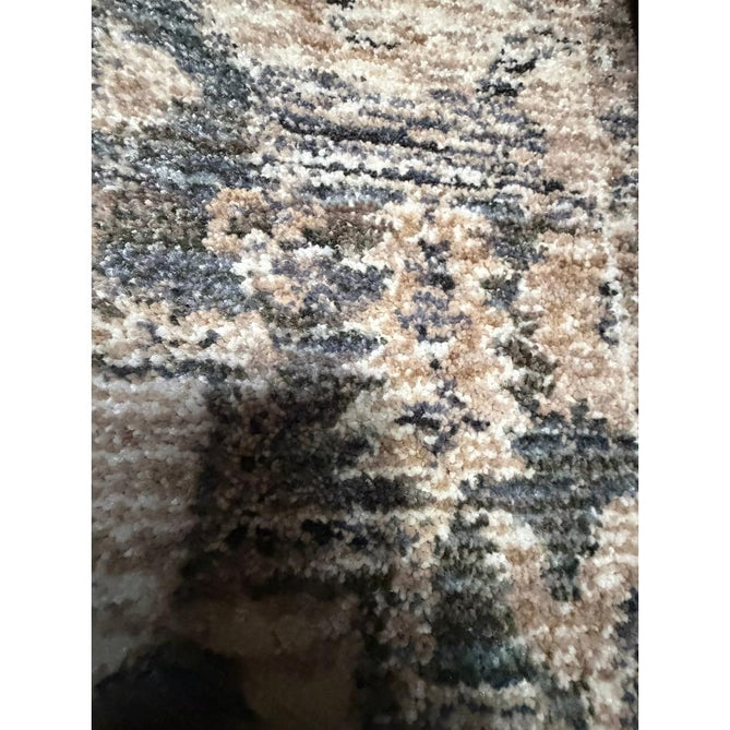 Vintage 35018 Traditional Persian Heriz Distressed Medallion Border Soft Carved Textured Polypropylene Cream/Beige/Green/Blue Rug