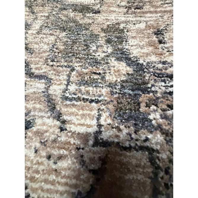 Vintage 35018 Traditional Persian Heriz Distressed Medallion Border Soft Carved Textured Polypropylene Cream/Beige/Green/Blue Rug