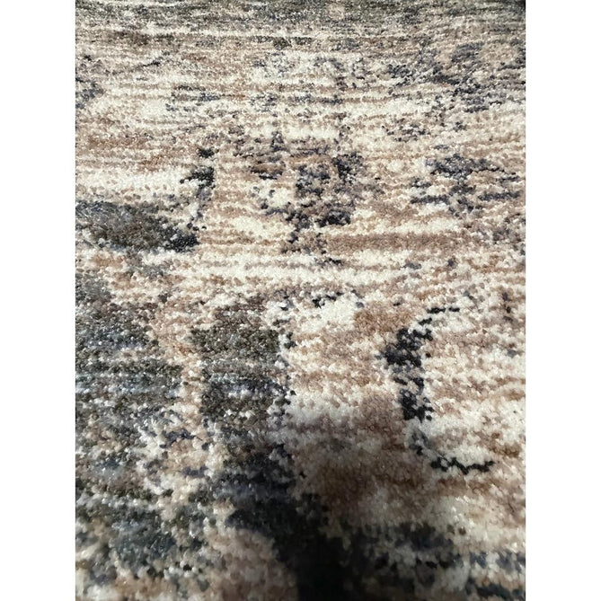 Vintage 35018 Traditional Persian Heriz Distressed Medallion Border Soft Carved Textured Polypropylene Cream/Beige/Green/Blue Rug