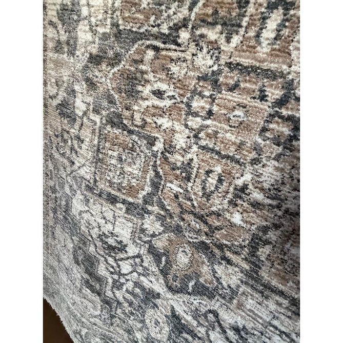 Vintage 35018 Traditional Persian Heriz Distressed Medallion Border Soft Carved Textured Polypropylene Cream/Beige/Green/Blue Rug