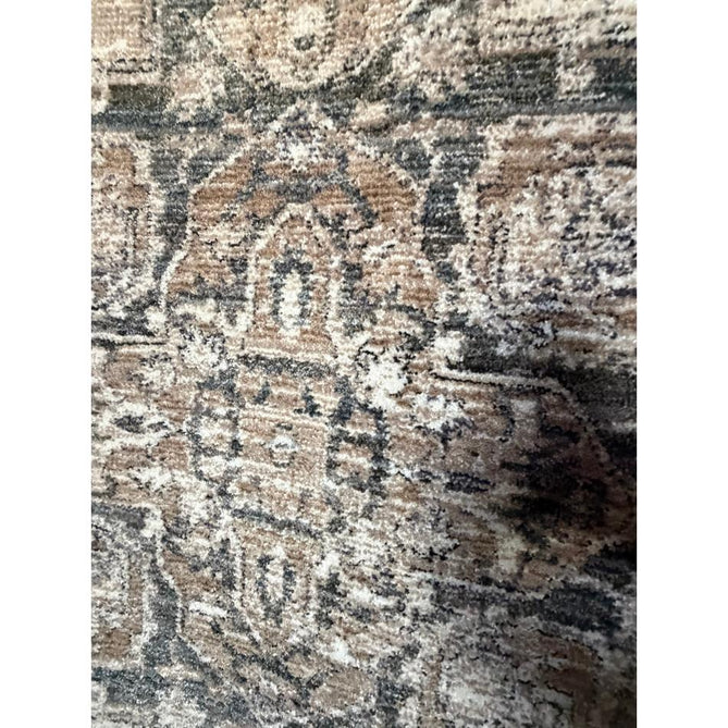 Vintage 35018 Traditional Persian Heriz Distressed Medallion Border Soft Carved Textured Polypropylene Cream/Beige/Green/Blue Rug