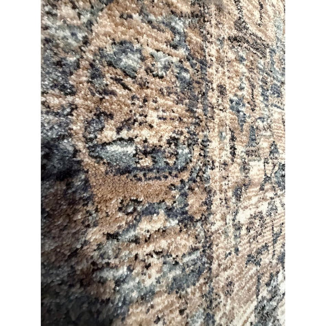 Vintage 35018 Traditional Persian Heriz Distressed Medallion Border Soft Carved Textured Polypropylene Cream/Beige/Blue/Terracotta Rug