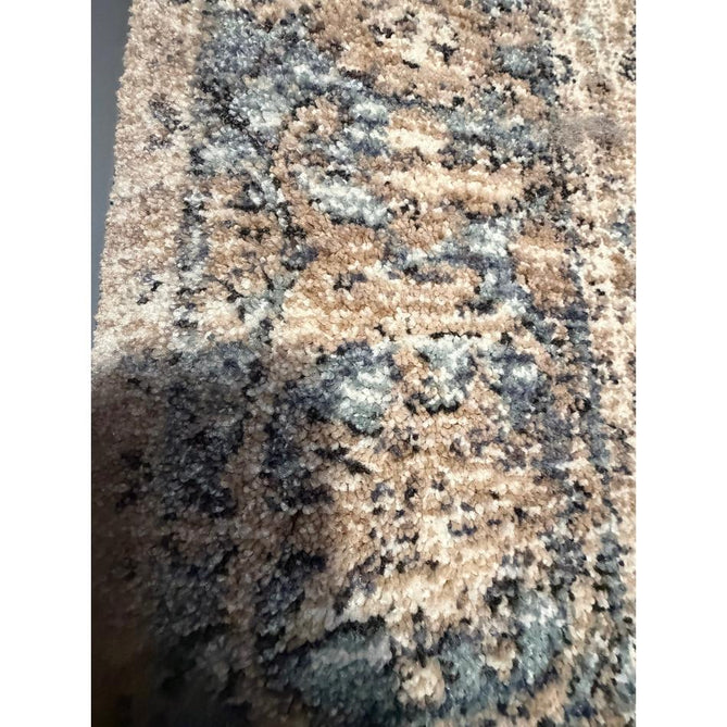 Vintage 35018 Traditional Persian Heriz Distressed Medallion Border Soft Carved Textured Polypropylene Cream/Beige/Blue/Terracotta Rug