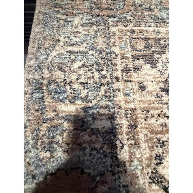Vintage 35018 Traditional Persian Heriz Distressed Medallion Border Soft Carved Textured Polypropylene Cream/Beige/Blue/Terracotta Rug