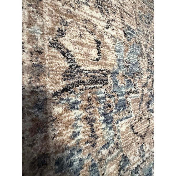 Vintage 35018 Traditional Persian Heriz Distressed Medallion Border Soft Carved Textured Polypropylene Cream/Beige/Blue/Terracotta Rug