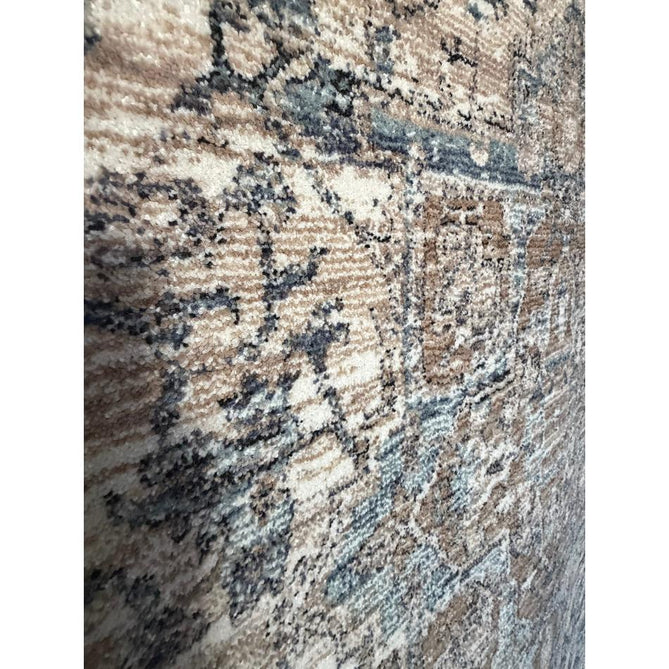 Vintage 35018 Traditional Persian Heriz Distressed Medallion Border Soft Carved Textured Polypropylene Cream/Beige/Blue/Terracotta Rug