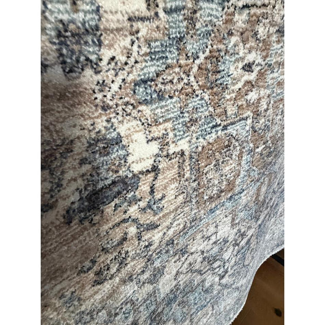 Vintage 35018 Traditional Persian Heriz Distressed Medallion Border Soft Carved Textured Polypropylene Cream/Beige/Blue/Terracotta Rug