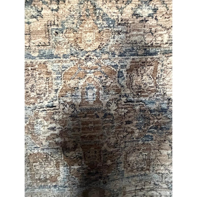 Vintage 35018 Traditional Persian Heriz Distressed Medallion Border Soft Carved Textured Polypropylene Cream/Beige/Blue/Terracotta Rug