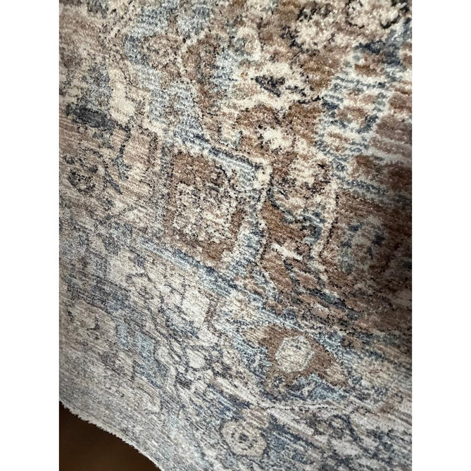 Vintage 35018 Traditional Persian Heriz Distressed Medallion Border Soft Carved Textured Polypropylene Cream/Beige/Blue/Terracotta Rug