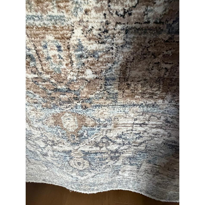 Vintage 35018 Traditional Persian Heriz Distressed Medallion Border Soft Carved Textured Polypropylene Cream/Beige/Blue/Terracotta Rug