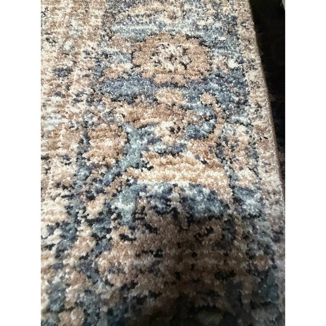 Vintage 35018 Traditional Persian Heriz Distressed Medallion Border Soft Carved Textured Polypropylene Cream/Beige/Blue/Terracotta Rug