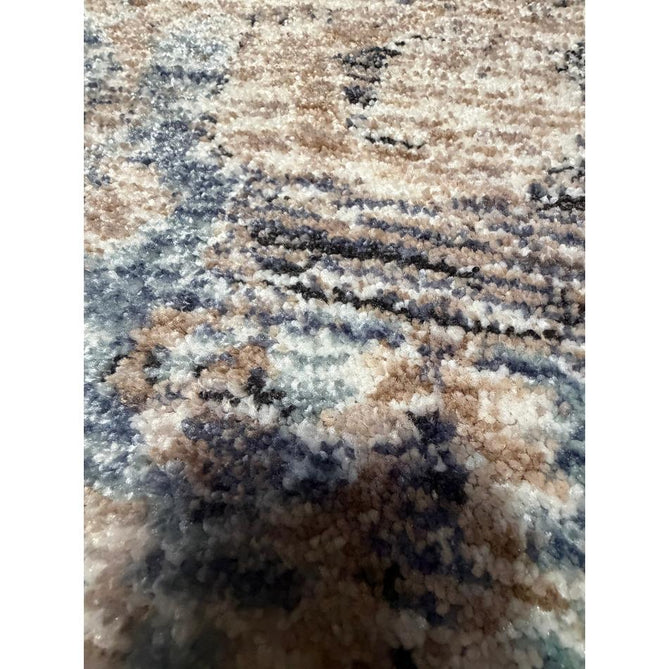 Vintage 35018 Traditional Persian Heriz Distressed Medallion Border Soft Carved Textured Polypropylene Cream/Beige/Blue/Terracotta Rug