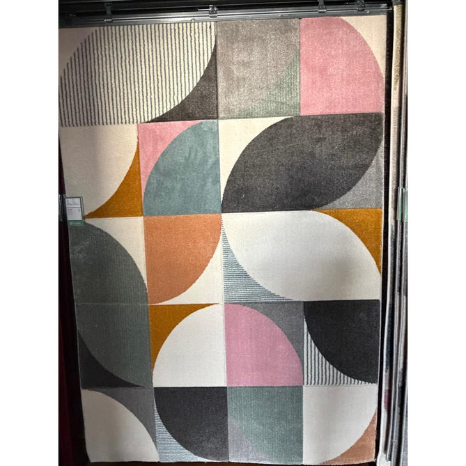 Matrix FE663 Modern Geometric Carved Soft Textured Easy-Care Durable Polypropylene Short Pile Grey/Multicolour Rug