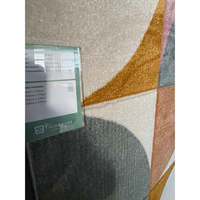 Matrix FE663 Modern Geometric Carved Soft Textured Easy-Care Durable Polypropylene Short Pile Grey/Multicolour Rug
