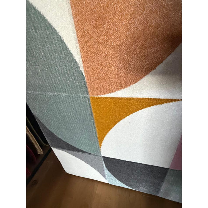 Matrix FE663 Modern Geometric Carved Soft Textured Easy-Care Durable Polypropylene Short Pile Grey/Multicolour Rug