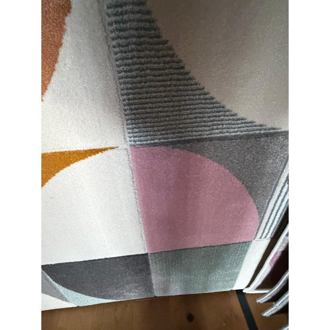 Matrix FE663 Modern Geometric Carved Soft Textured Easy-Care Durable Polypropylene Short Pile Grey/Multicolour Rug