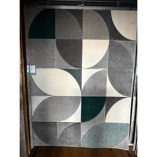 Matrix MT63 Modern Geometric Carved Soft Textured Easy-Care Durable Polypropylene Short Pile Grey/Green/Cream Rug