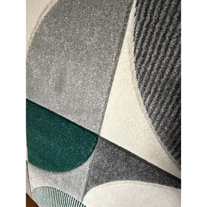 Matrix MT63 Modern Geometric Carved Soft Textured Easy-Care Durable Polypropylene Short Pile Grey/Green/Cream Rug