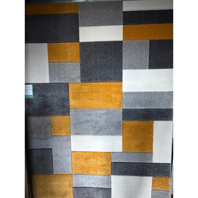Matrix MT61 Modern Geometric Blocks Carved Soft Textured Easy-Care Durable Polypropylene Short Pile Grey/Yellow/Cream Rug